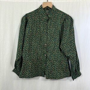 Vintage Rose Floral Yellow Green Peplum Button Up Prairie Top Womens
